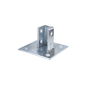 Secure struts down using Discount Strut Accessories Electro-Galvanized 10-Hole Post Base Single Stru